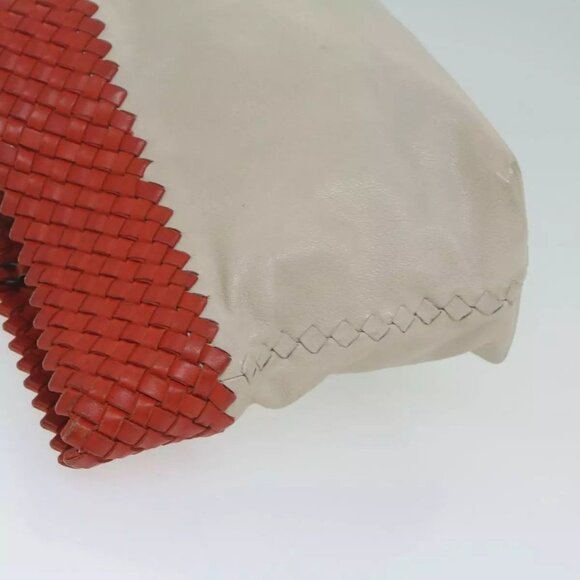 Bottega Veneta Red Woven Leather and Ivory Taupe Leather Tote Bag - Picture 6 of 10